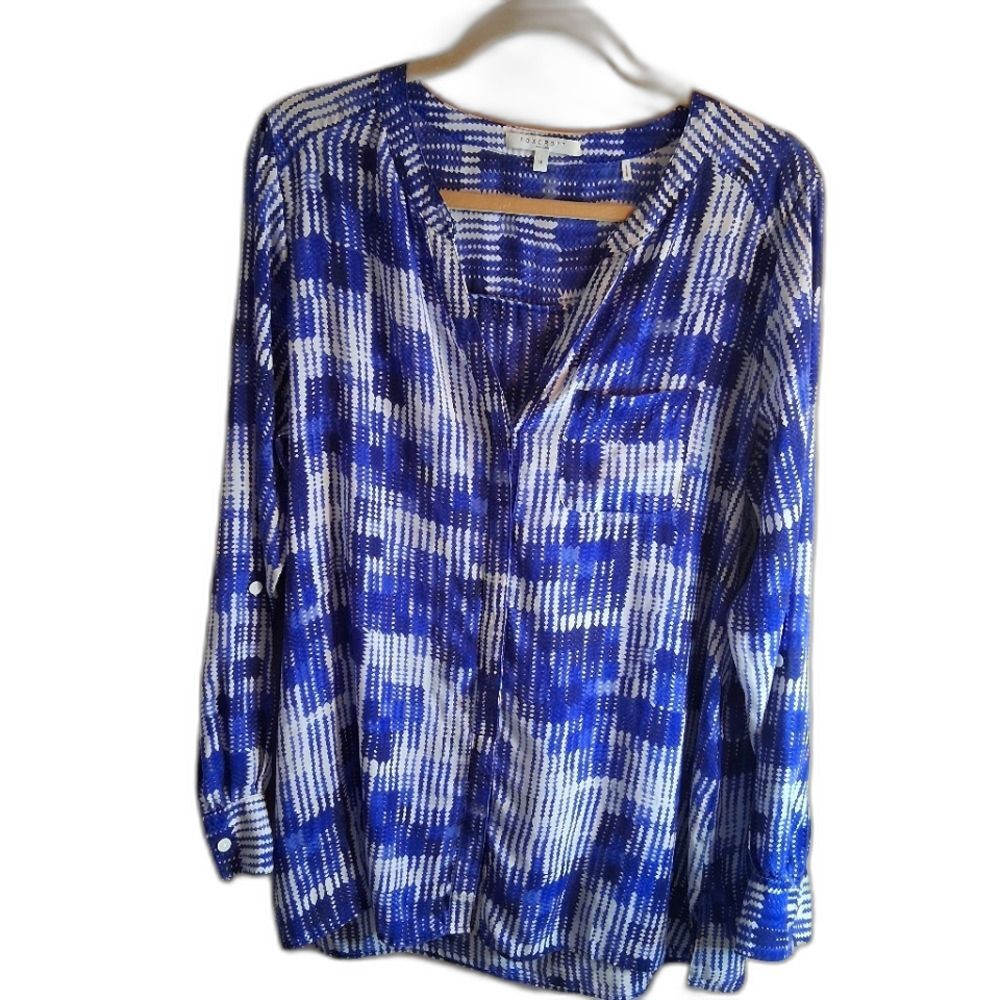 Foxcroft Easy Care Blue Graphic Long Sleeve Tunic Blouse